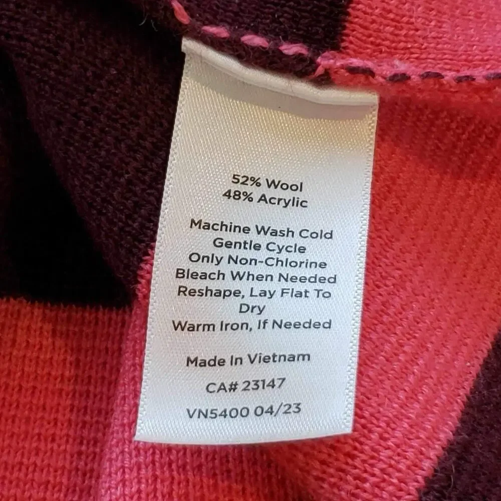 Talbots Sweater Women's Plus Size 1X Petite Pink Maroon Striped LS Collared